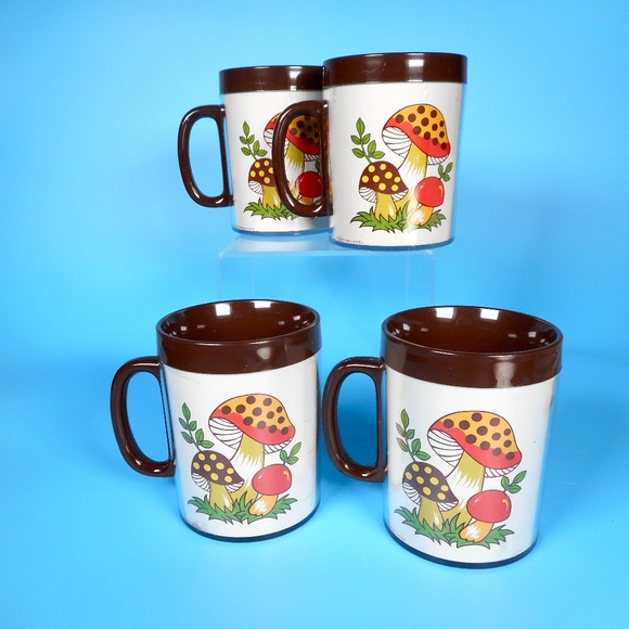 4 VTG 70s Thermo Serv Merry Mushroom Cups Mugs Set Sears w box & pamphlet - Picture 5 of 16